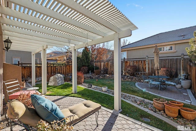 view of patio / terrace featuring a pergola