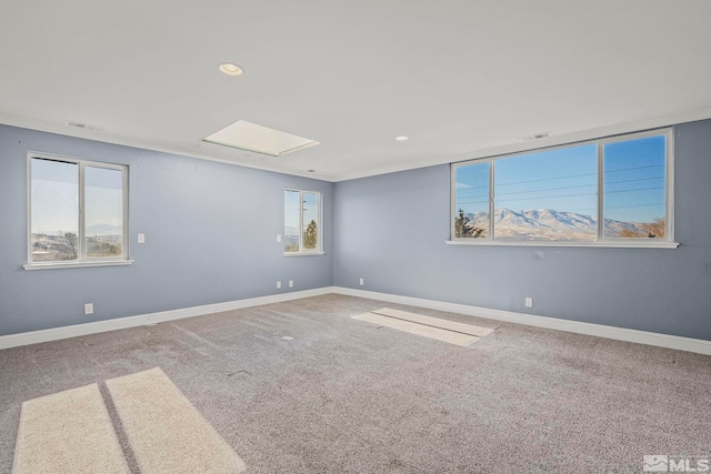 spare room featuring carpet floors and a skylight