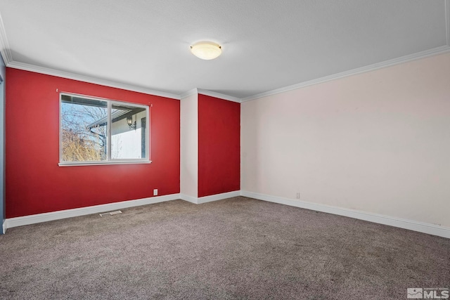 carpeted empty room with ornamental molding