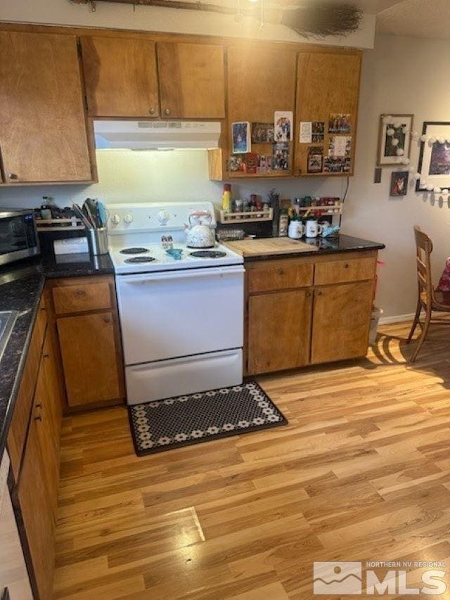 kitchen featuring electric stove and light wood-type flooring