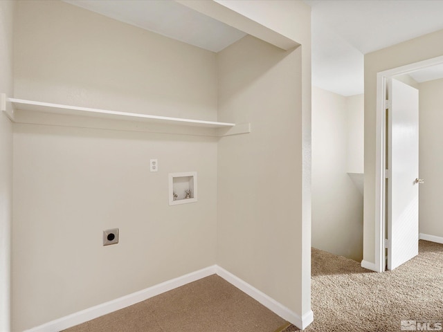 washroom featuring washer hookup, hookup for an electric dryer, and carpet floors