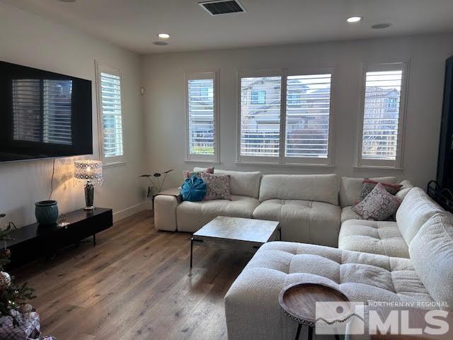 living room with hardwood / wood-style floors and plenty of natural light