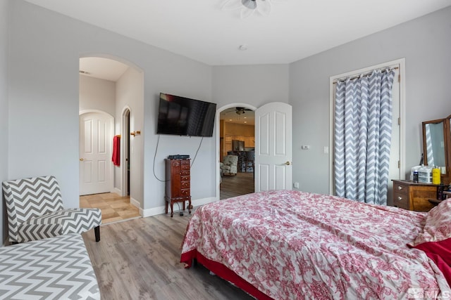 bedroom with light hardwood / wood-style flooring