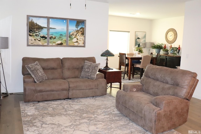 living room with light hardwood / wood-style floors