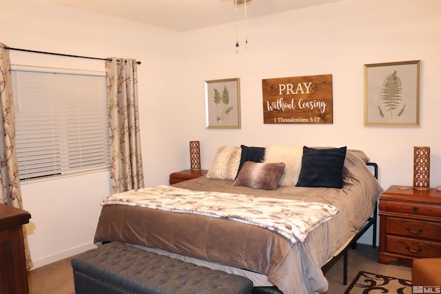 bedroom with light colored carpet