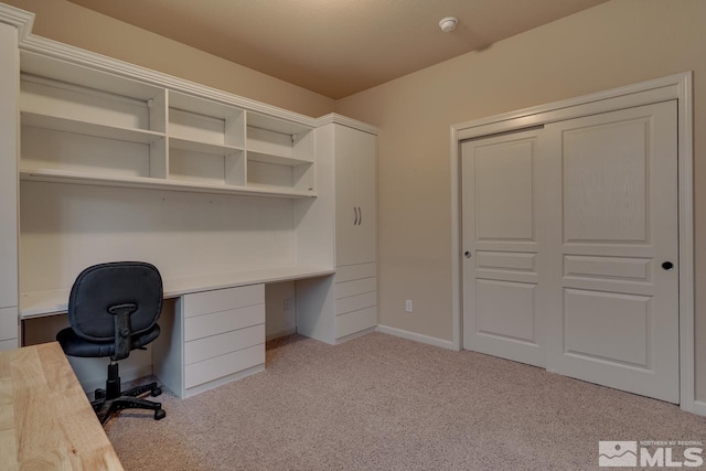 unfurnished office featuring light carpet