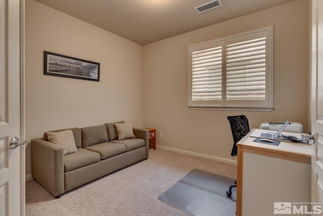 view of carpeted home office