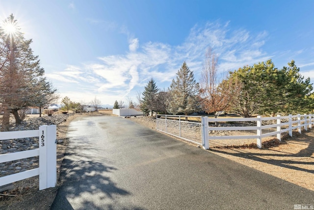 view of street with a rural view