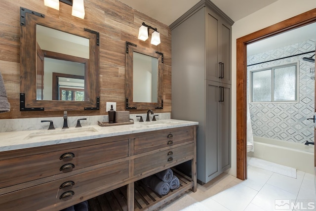 full bathroom featuring tile patterned floors, vanity,  shower combination, and toilet