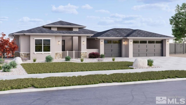 prairie-style home with a garage