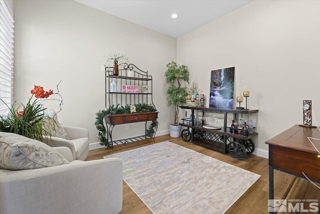 sitting room with hardwood / wood-style flooring