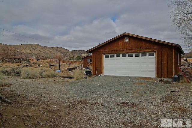 garage with a mountain view