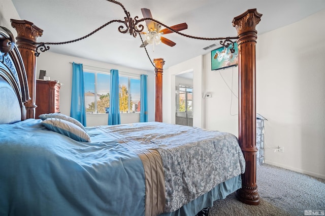 bedroom featuring carpet and ceiling fan