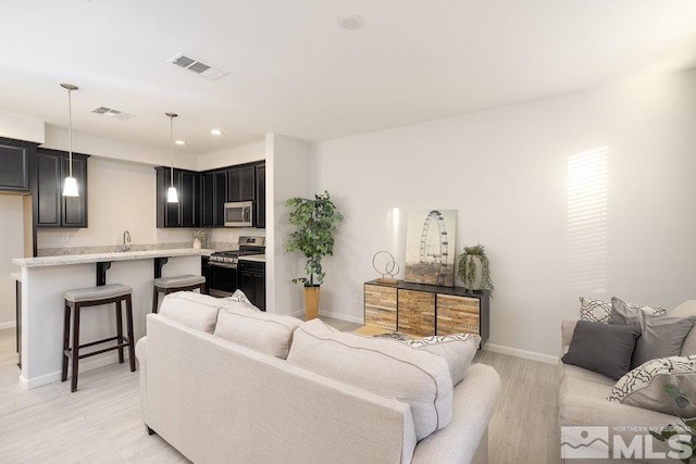 living room featuring light hardwood / wood-style flooring