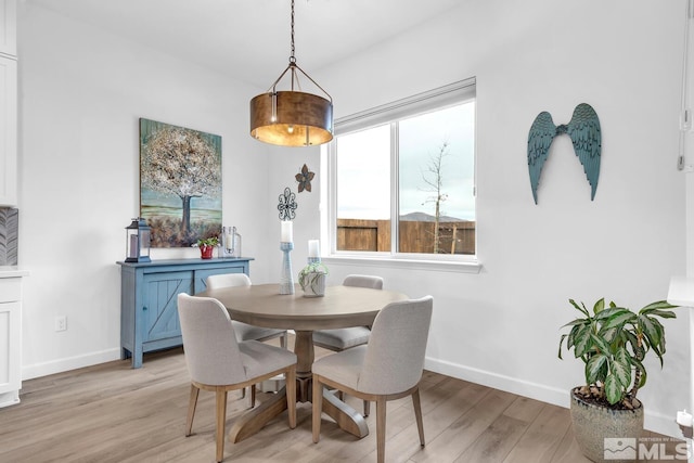 dining space with light hardwood / wood-style floors