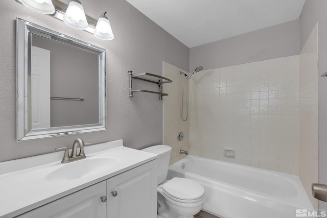 full bathroom with vanity, toilet, and bathing tub / shower combination