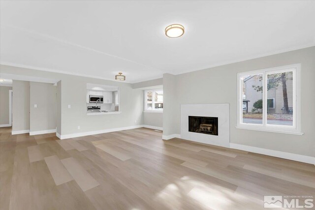 unfurnished living room featuring light hardwood / wood-style floors