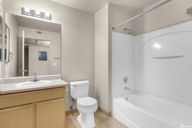 full bathroom featuring tile patterned floors, vanity, toilet, and tub / shower combination