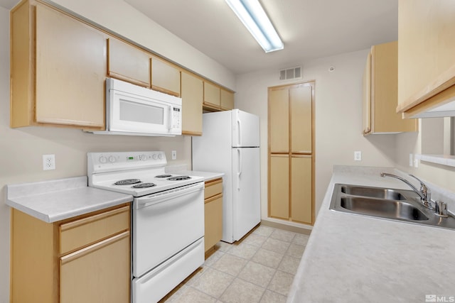 kitchen featuring white appliances and sink