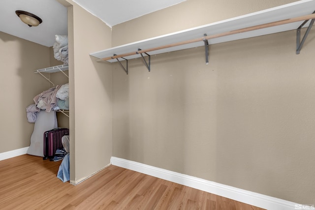 walk in closet with wood-type flooring