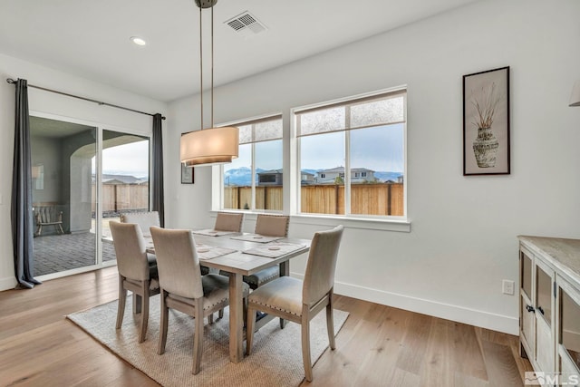 dining area featuring plenty of natural light and light hardwood / wood-style floors