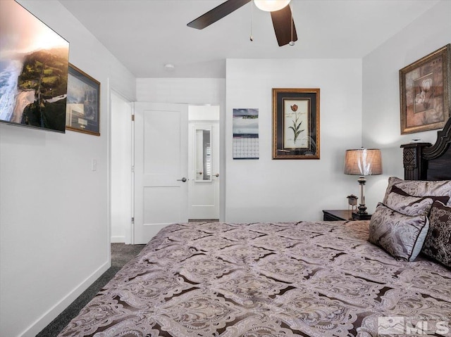 bedroom featuring carpet and ceiling fan