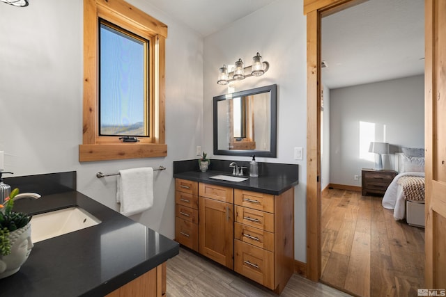 bathroom with vanity and wood-type flooring