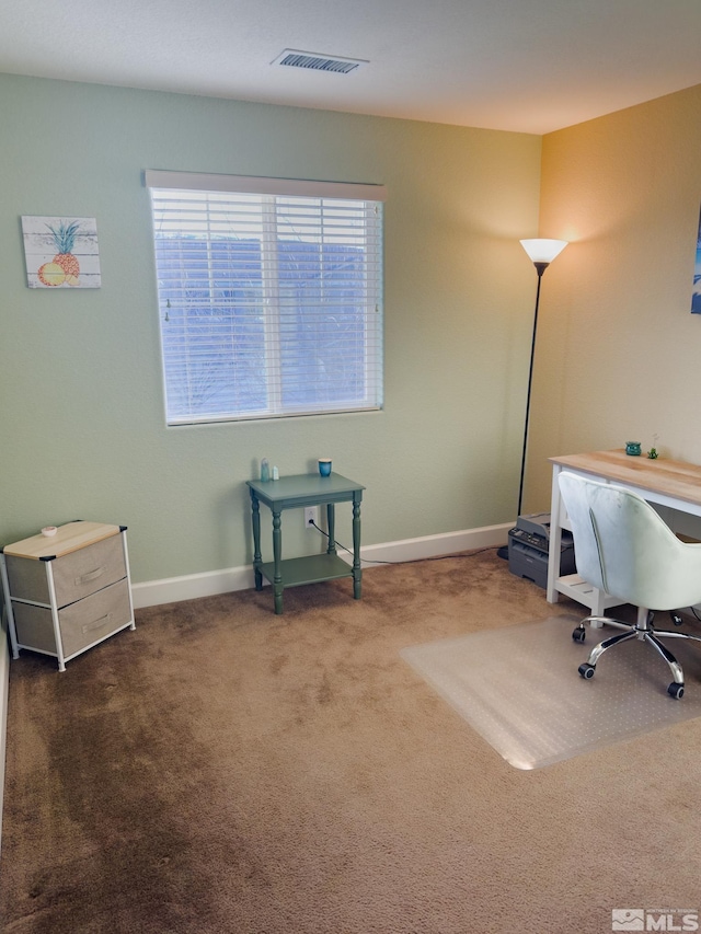 view of carpeted home office