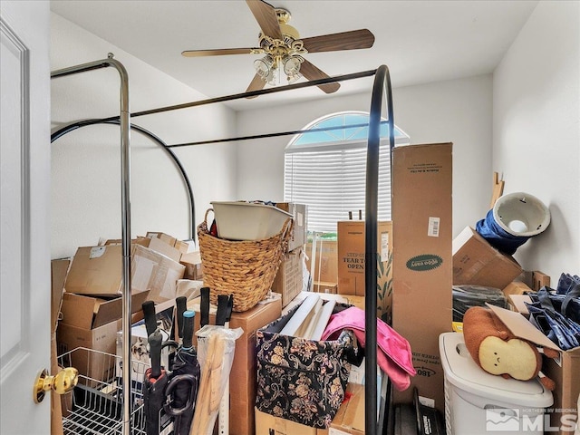 storage room with ceiling fan