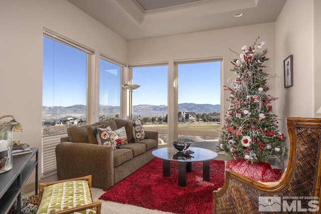 living room with a mountain view