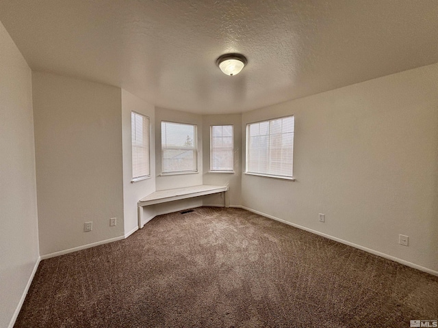 carpeted spare room with a textured ceiling