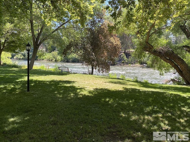 view of yard with a water view