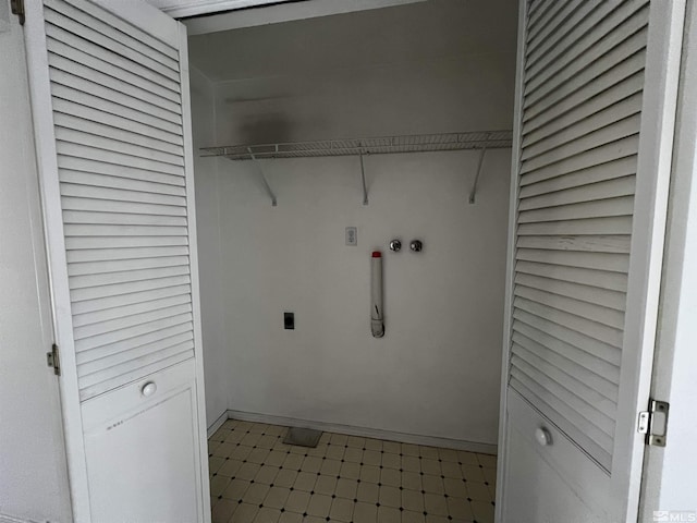 clothes washing area with hookup for a washing machine and electric dryer hookup