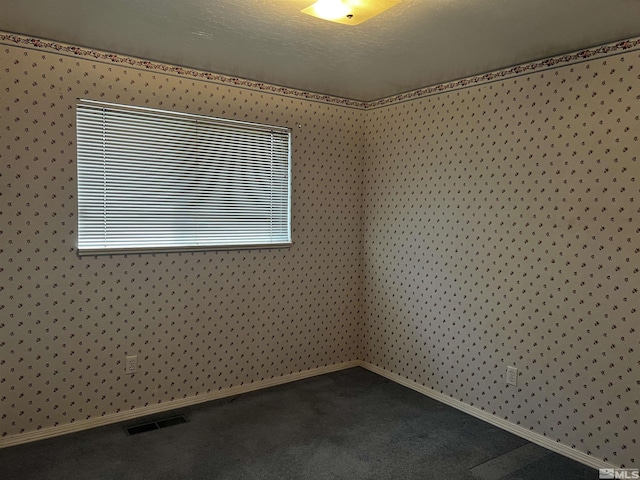 carpeted empty room featuring a textured ceiling