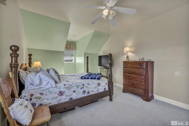 bedroom featuring ceiling fan and light carpet