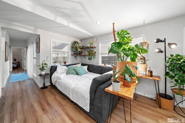 bedroom with light hardwood / wood-style floors