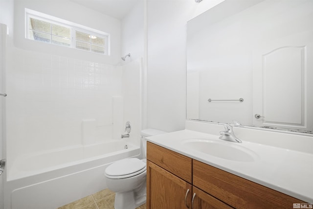 full bathroom featuring tile patterned floors, vanity, toilet, and tub / shower combination