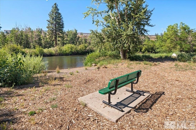 view of community with a water view