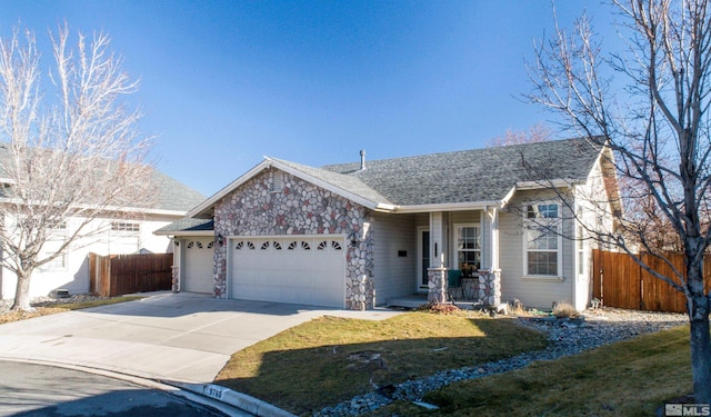 ranch-style house with a front lawn and a garage