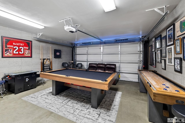 recreation room featuring concrete floors and pool table