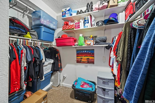 walk in closet with carpet
