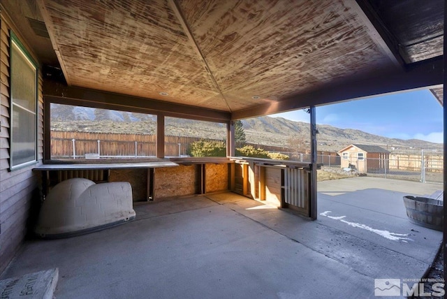 view of patio featuring a mountain view