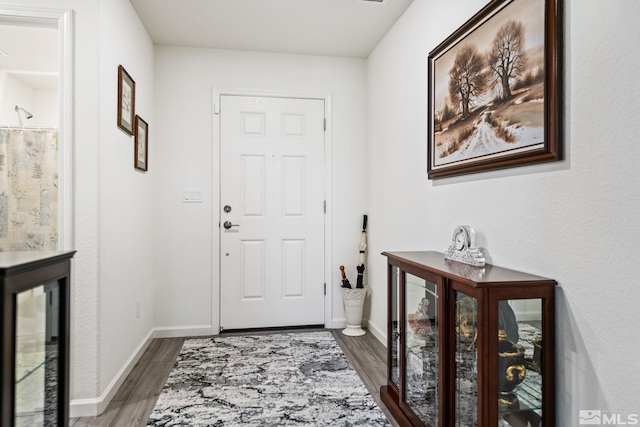 entrance foyer featuring dark hardwood / wood-style floors