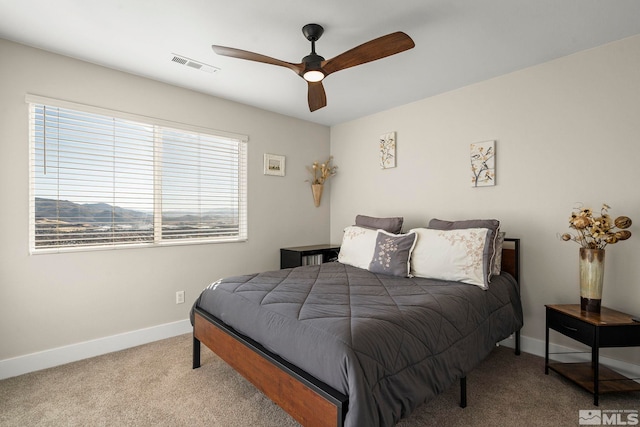 bedroom featuring carpet flooring and ceiling fan