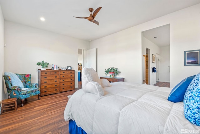 bedroom featuring ceiling fan and hardwood / wood-style floors