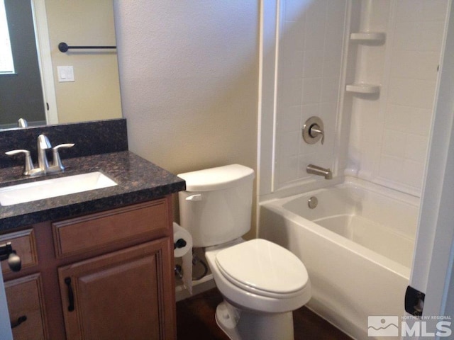 full bathroom featuring vanity, toilet, and shower / washtub combination