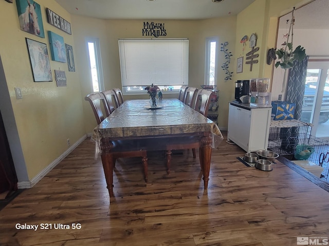 dining area featuring dark wood-type flooring