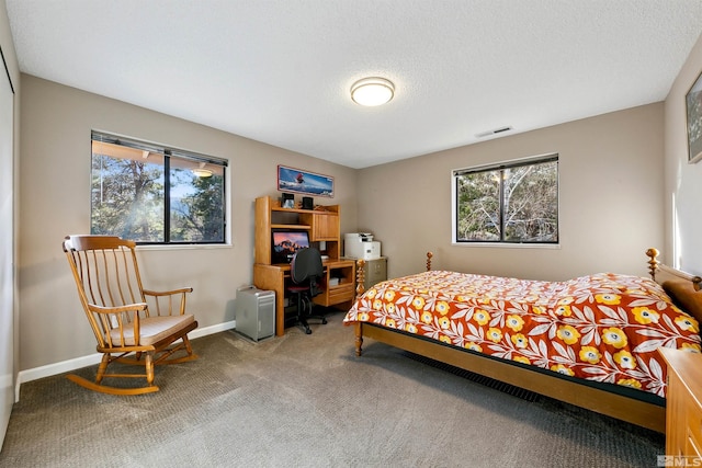 bedroom featuring carpet floors and a textured ceiling