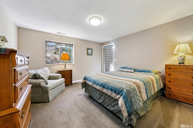 bedroom featuring carpet flooring and a textured ceiling