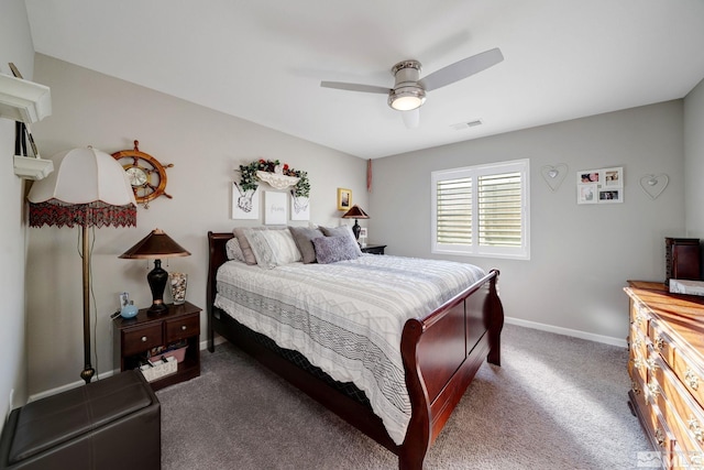 bedroom featuring carpet and ceiling fan